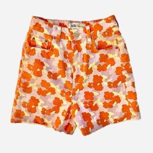 Zara high waisted jean shorts pink purple floral - size 0 / 24-25” waist